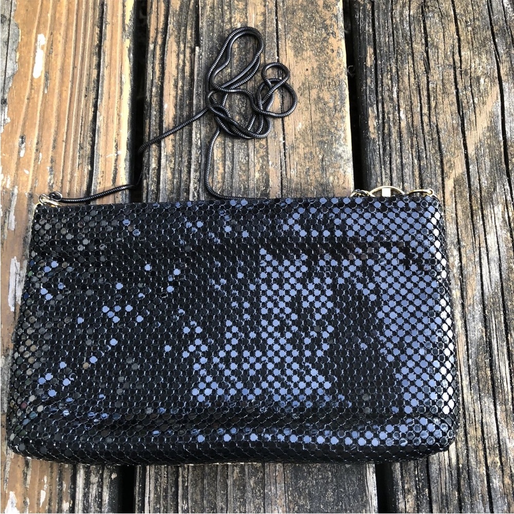 Gold Black Bronze Silver Mesh Stripe Purse Bag Cross Body Metal Vintage 70s 80s - Picture 7 of 8